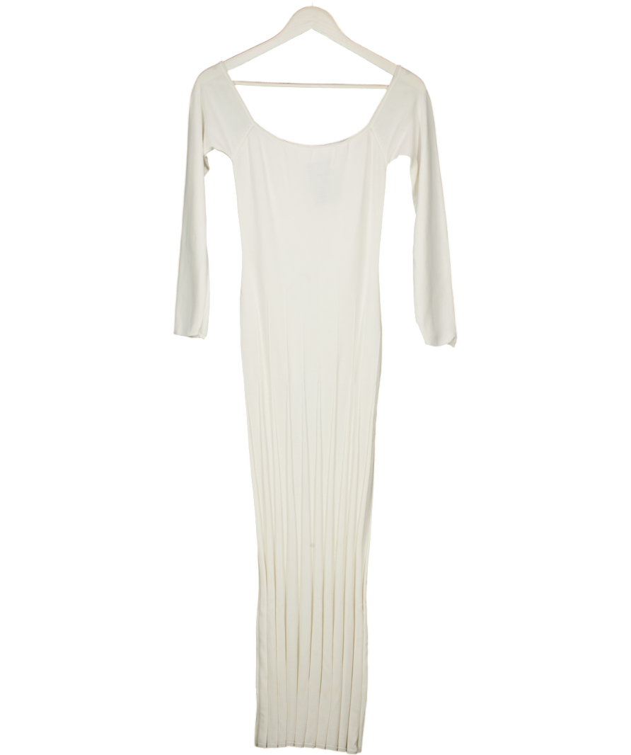 MESHKI Ivory White Knit Pleated Off The Shoulder Maxi Dress UK M