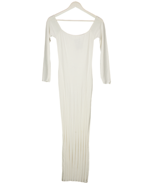 MESHKI Ivory White Knit Pleated Off The Shoulder Maxi Dress UK M