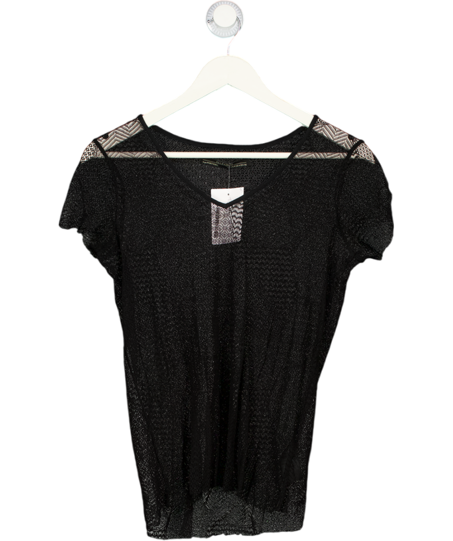 AllSaints Black Sheer V-neck Lace T-shirt UK 8