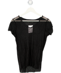 AllSaints Black Sheer V-neck Lace T-shirt UK 8