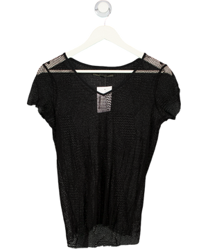 AllSaints Black Sheer V-neck Lace T-shirt UK 8