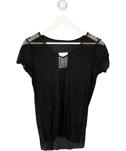 AllSaints Black Sheer V-neck Lace T-shirt UK 8