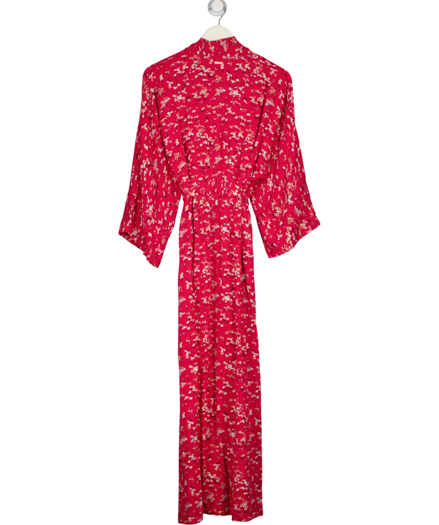 M&S X Ghost Dark Red Floral Kimono Wrap Dress UK XS