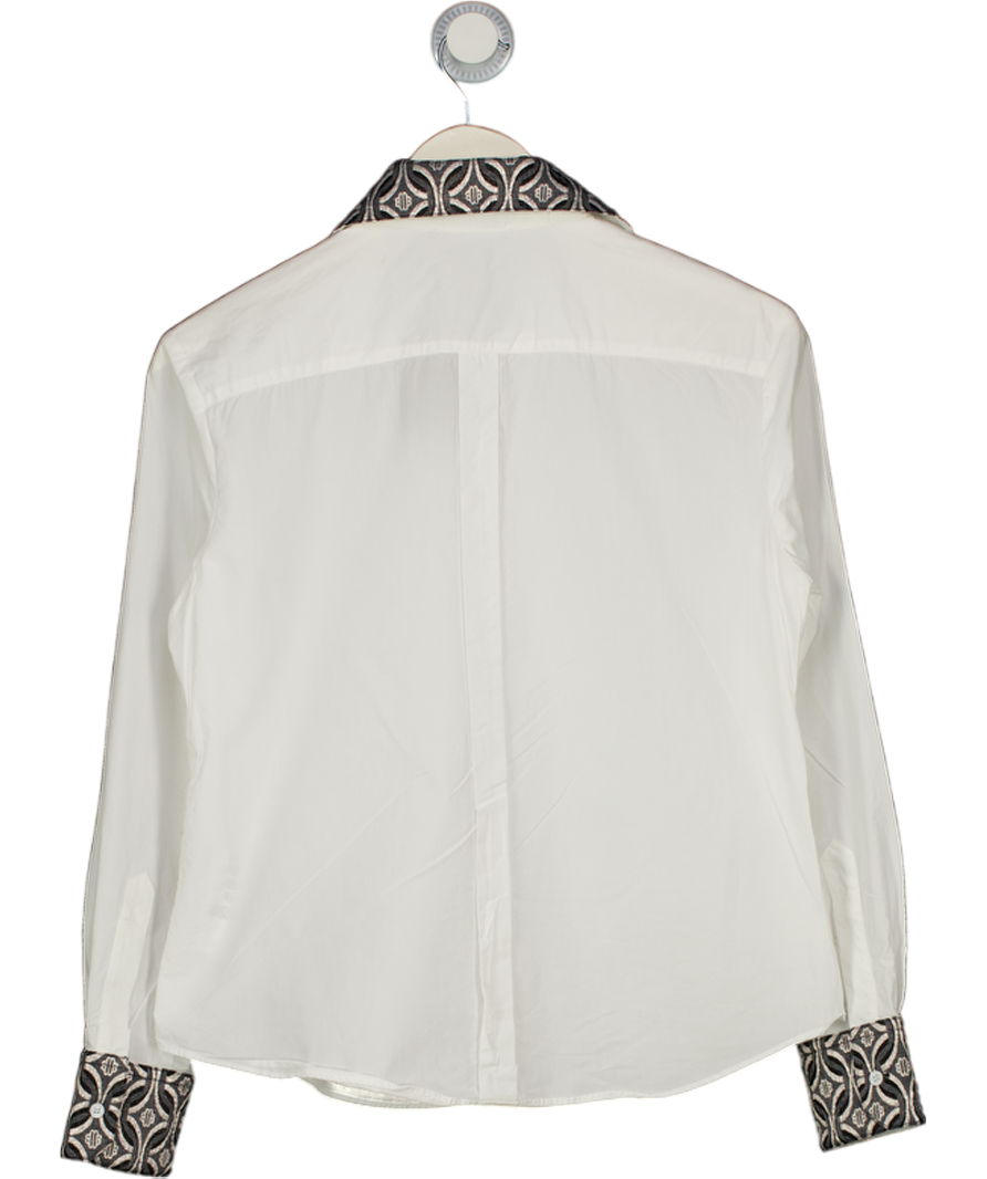 Maje White Shirt With Jacquard Collar And Cuffs UK S