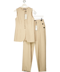 MINT VELVET 2-piece Beige Pinstripe Button Front Waistcoat Top &  Trouser Set UK 10