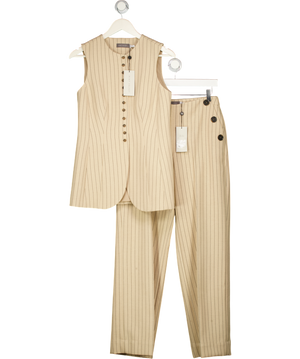 MINT VELVET 2-piece Beige Pinstripe Button Front Waistcoat Top &  Trouser Set UK 10