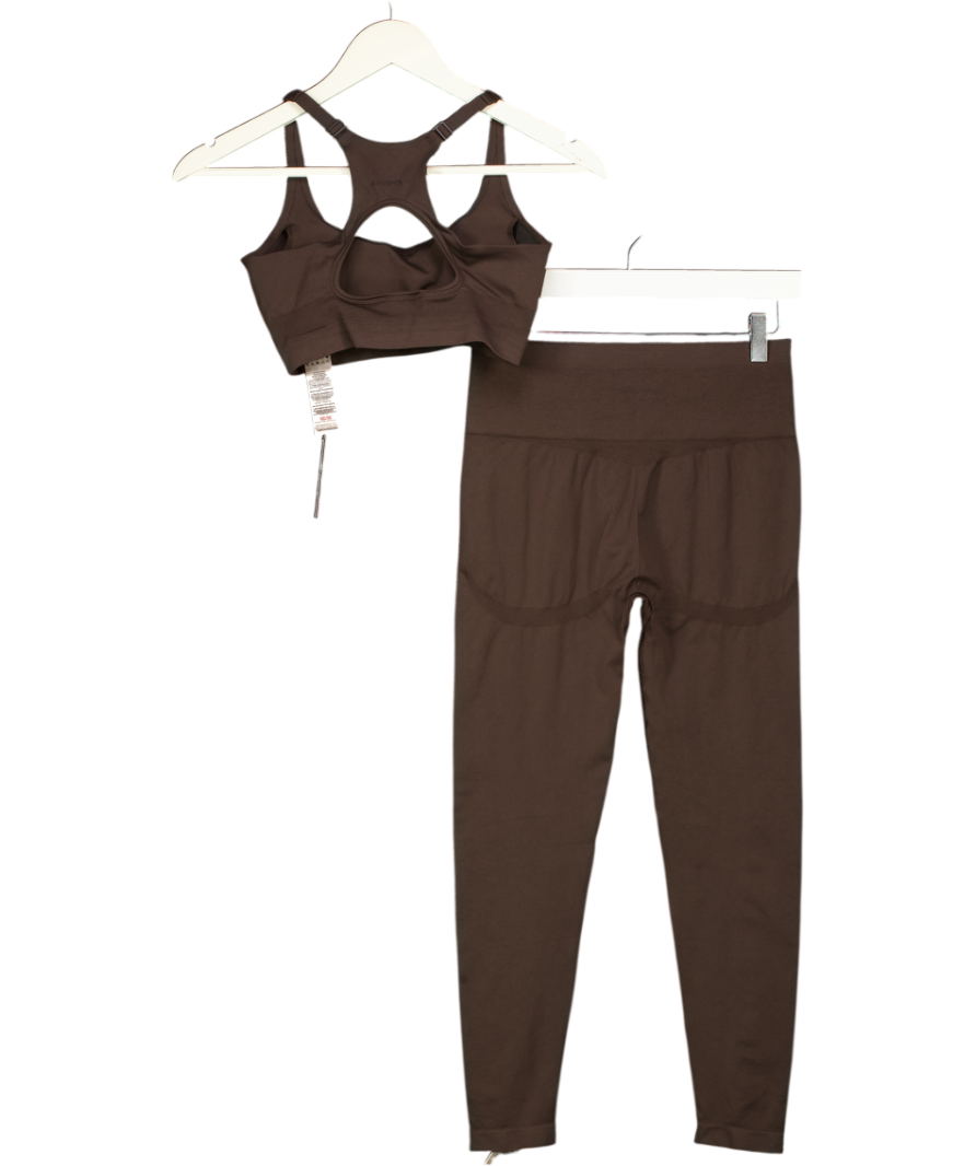 ADANOLA 2-piece Chocolate Brown High Waisted Leggings (uk M)  & Sports Bra (uk S) Set UK S/M