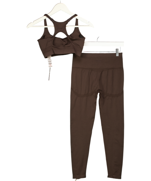ADANOLA 2-piece Chocolate Brown High Waisted Leggings (uk M)  & Sports Bra (uk S) Set UK S/M