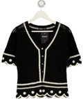 THREADBARE Crochet Scallop Hem Button Up Top In Black UK 8