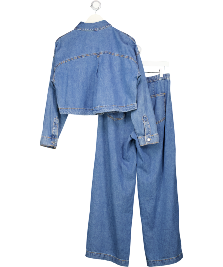 ZARA 2-piece Blue Denim Shirt Top And Drawstring Trousers Set UK M