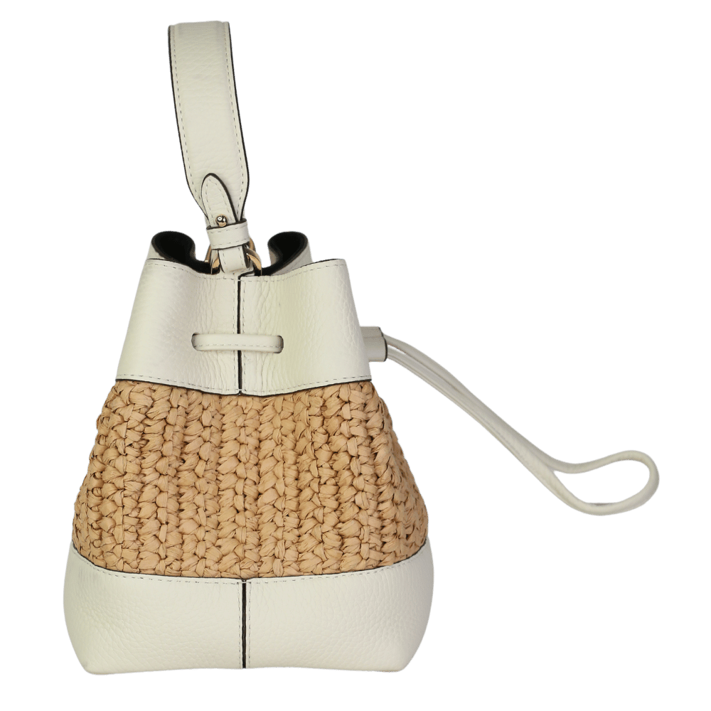 Strathberry Cream Ivory Leather-raffia Osette Top-handle Bag with crossbody strap