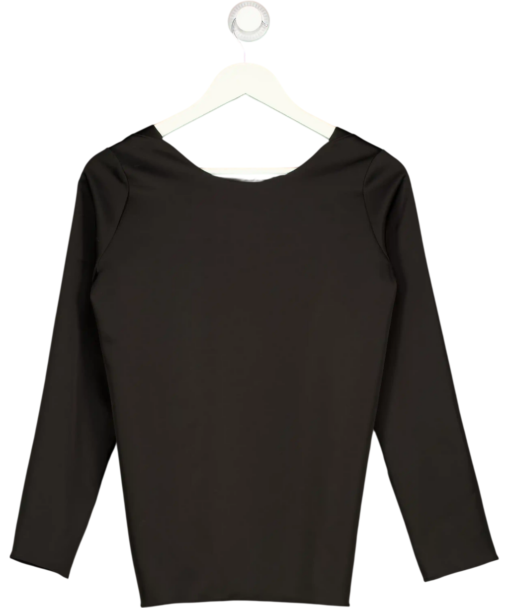 LESET Black Triacetate Tie Back Long Sleeve Top UK S