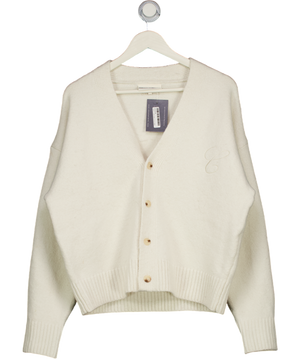 THE COUTURE CLUB Cream V-neck Embroidered Monogram Cardigan UK XS