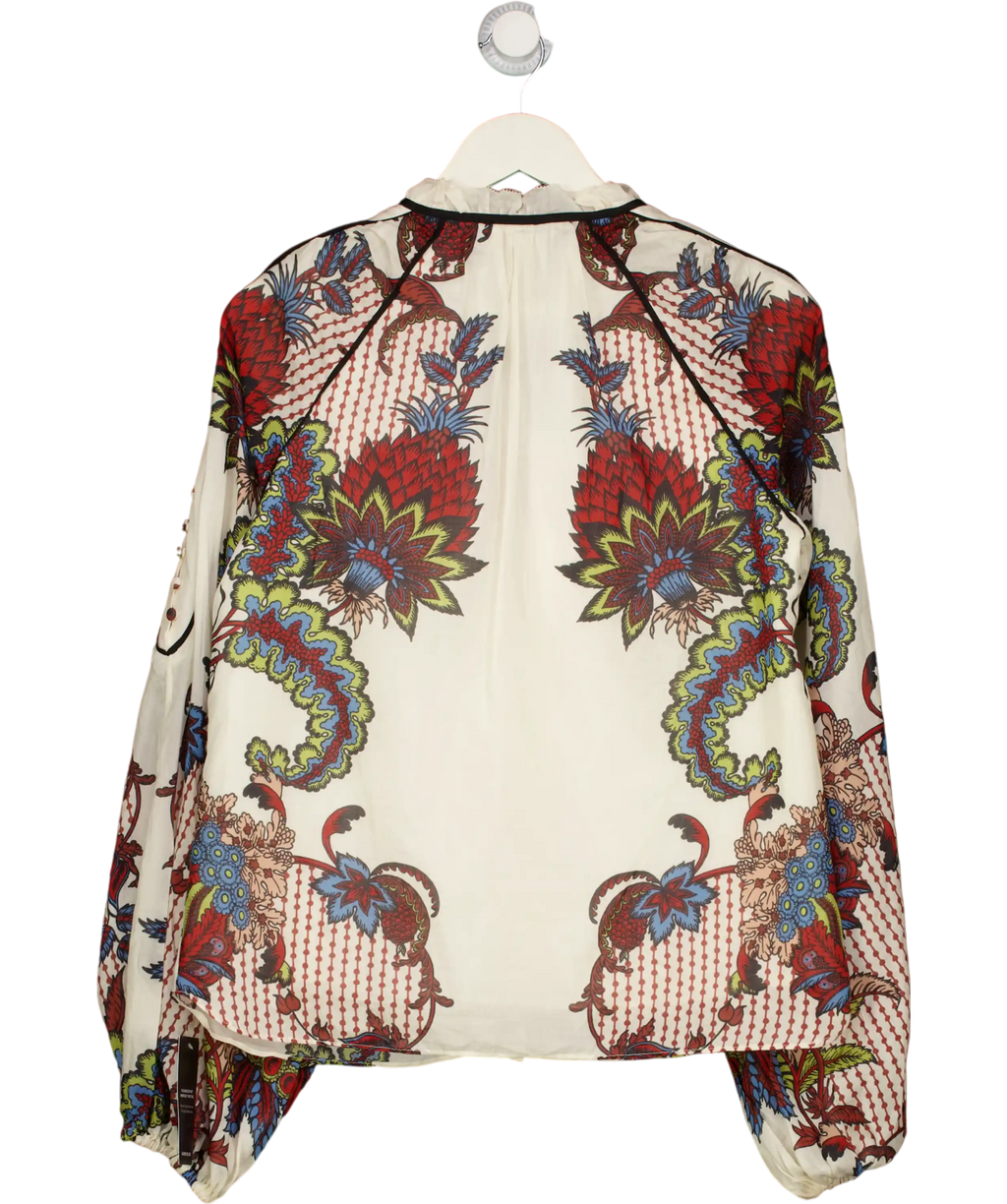 Karen Millen Multicoloured Mirror Print Silk Cotton Button Detail Woven Blouse UK 10