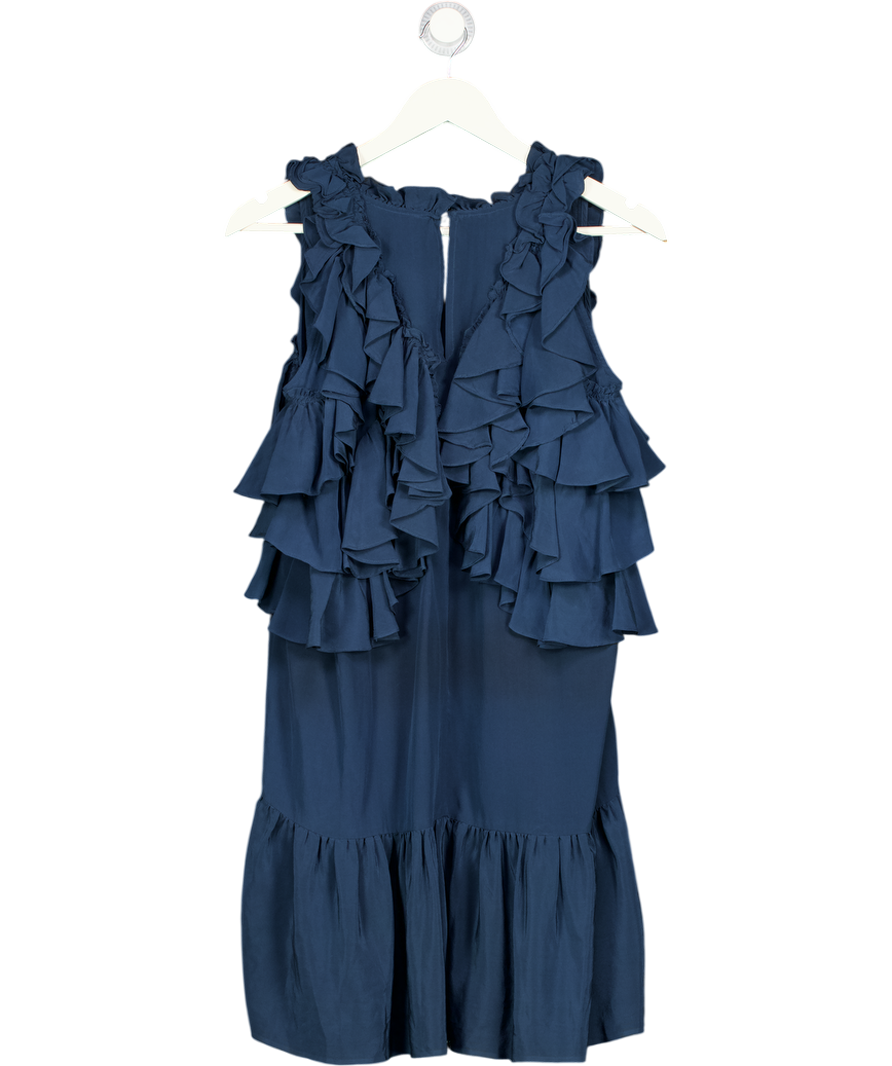 Isabel Marant 100%silk Blue Ruffle Detail Mini Dress Sz1 UK S