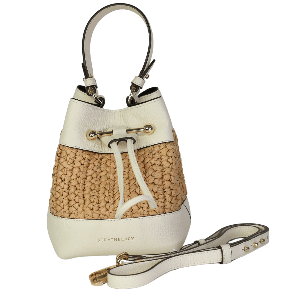 Strathberry Cream Ivory Leather-raffia Osette Top-handle Bag with crossbody strap
