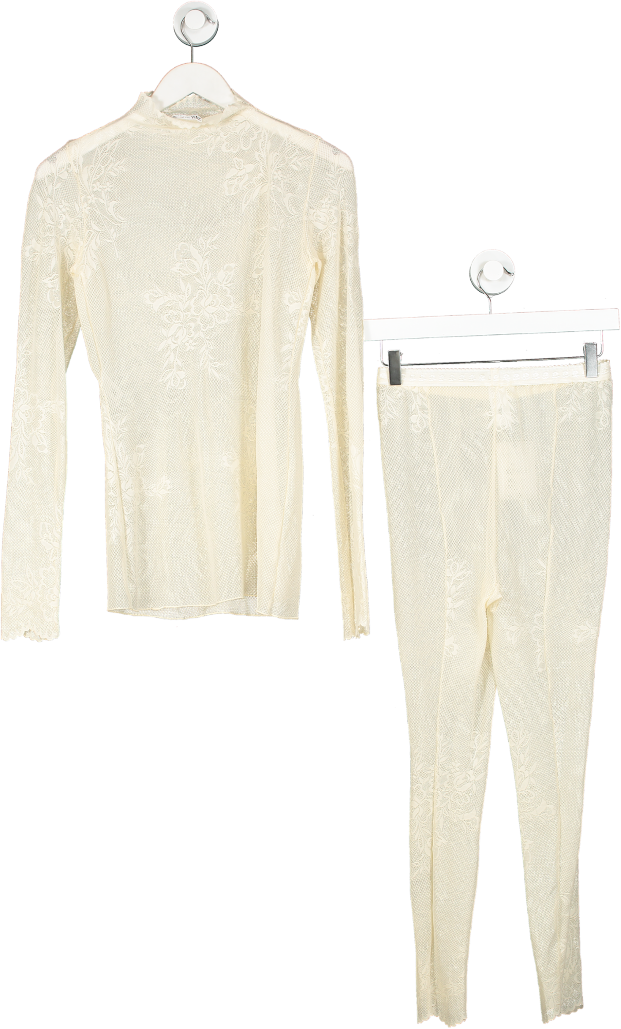 ZARA Floral Print Cream Crochet Trouser Set UK S