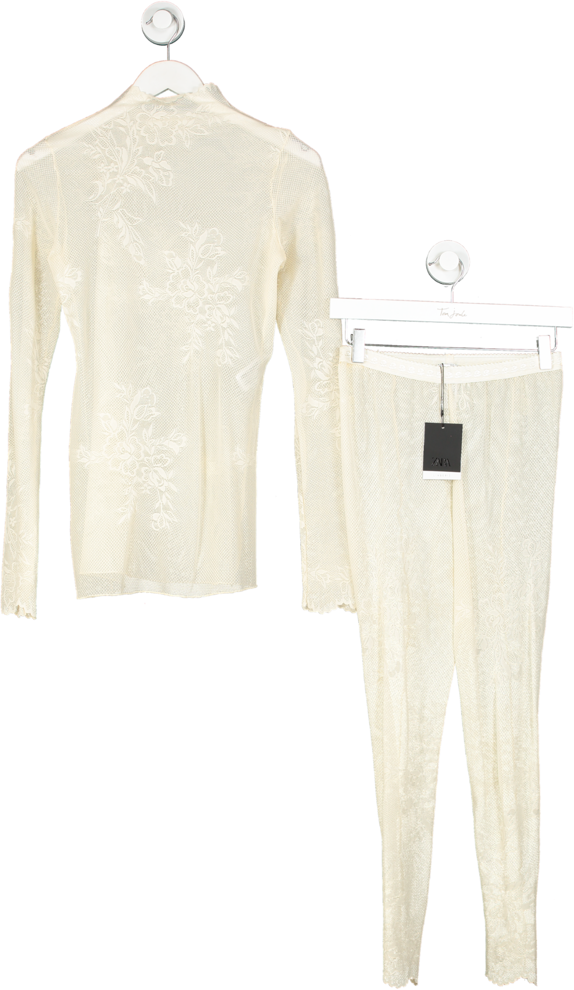 ZARA Floral Print Cream Crochet Trouser Set UK S