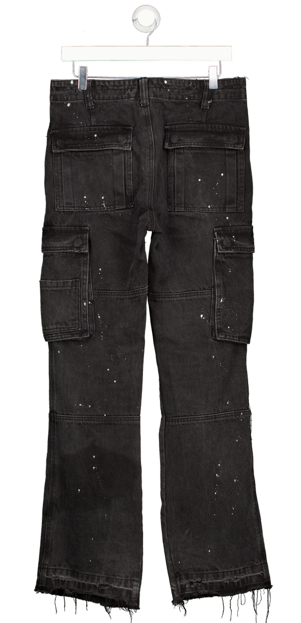 Jaded London Black Paint Splatter Paneled Denim Bootcut Cargo Pants W30