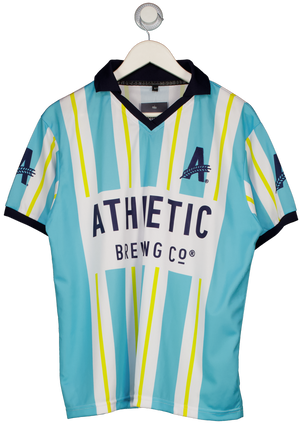 Athlectic Brewing Co Blue Branded Stripe Football Shirt UK L