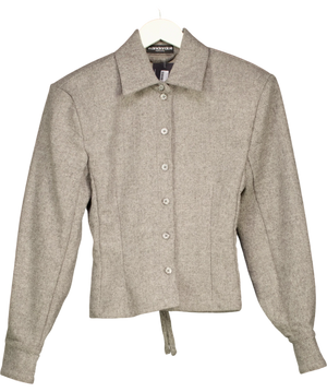 Wanderdoll Grey Tweed-Style Button-Through Shacket XS