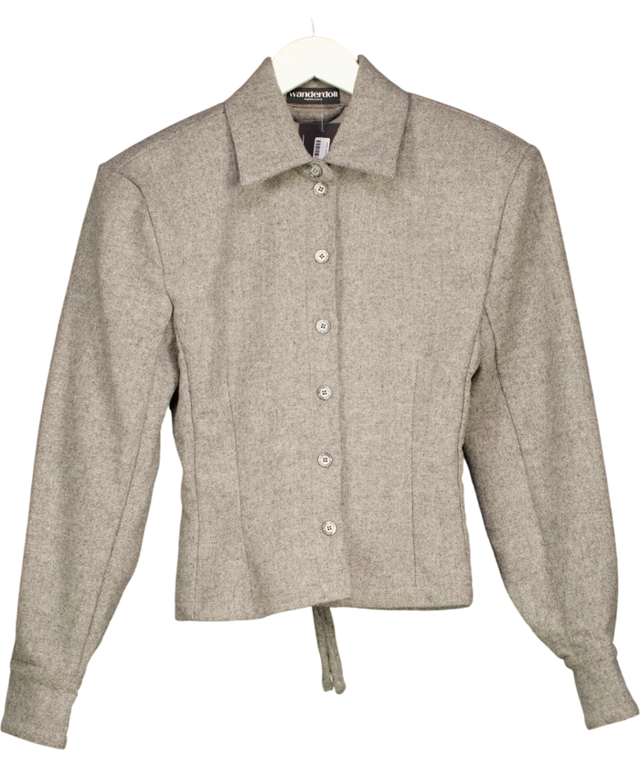 Wanderdoll Grey Tweed-Style Button-Through Shacket XS