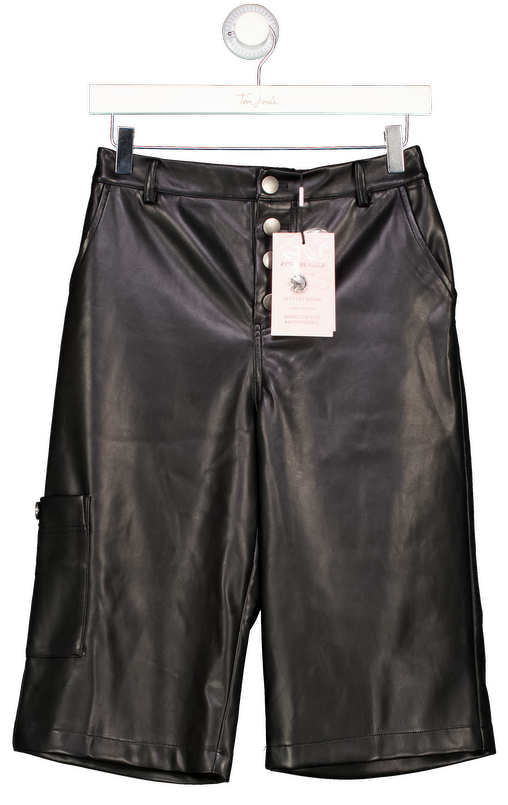 ACEV LES FILLES Black Butter Soft Faux Leather Long Shorts UK 6