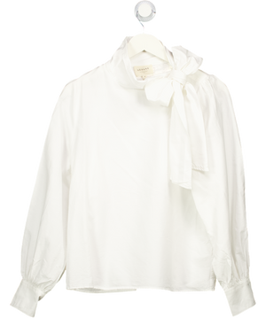 SEZANE White Tie Neck Cotton Blouse UK 10