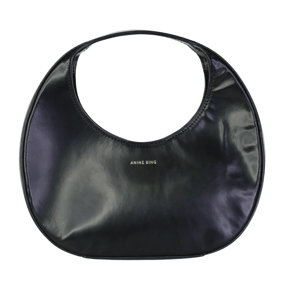 Anine Bing Black Shine Leather Mini Luna Bag
