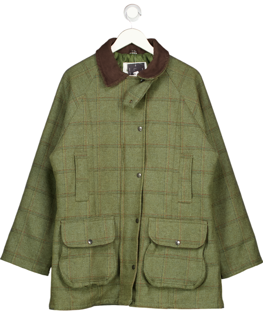 JACK ORTON Green Plaid Tweed Wool Blend Quilted Country Coat UK M