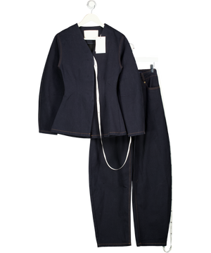 MAEBE 2-piece Navey Blue Denim Balloon Sleeve Jacket & Banana Leg Jeans Set UK 4