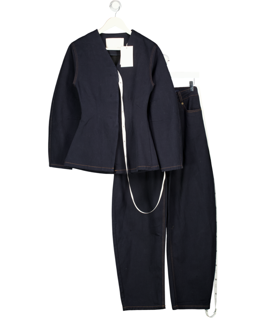 MAEBE 2-piece Navey Blue Denim Balloon Sleeve Jacket & Banana Leg Jeans Set UK 4