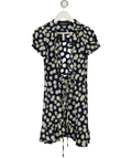 Réalisation Navy Blue Daisy Print Silk Valentina Wrap Mini  Dress UK XS