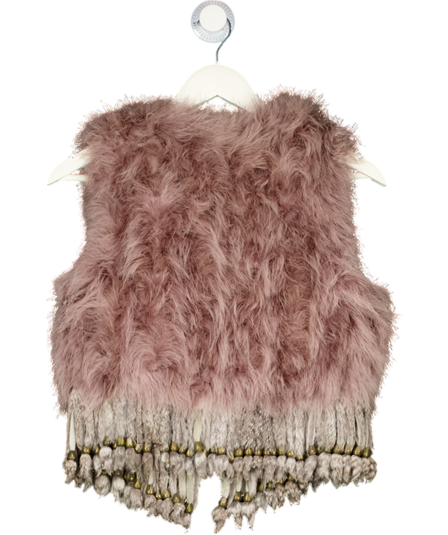 Beige Marabou Feather Beaded Trim Gilet UK S