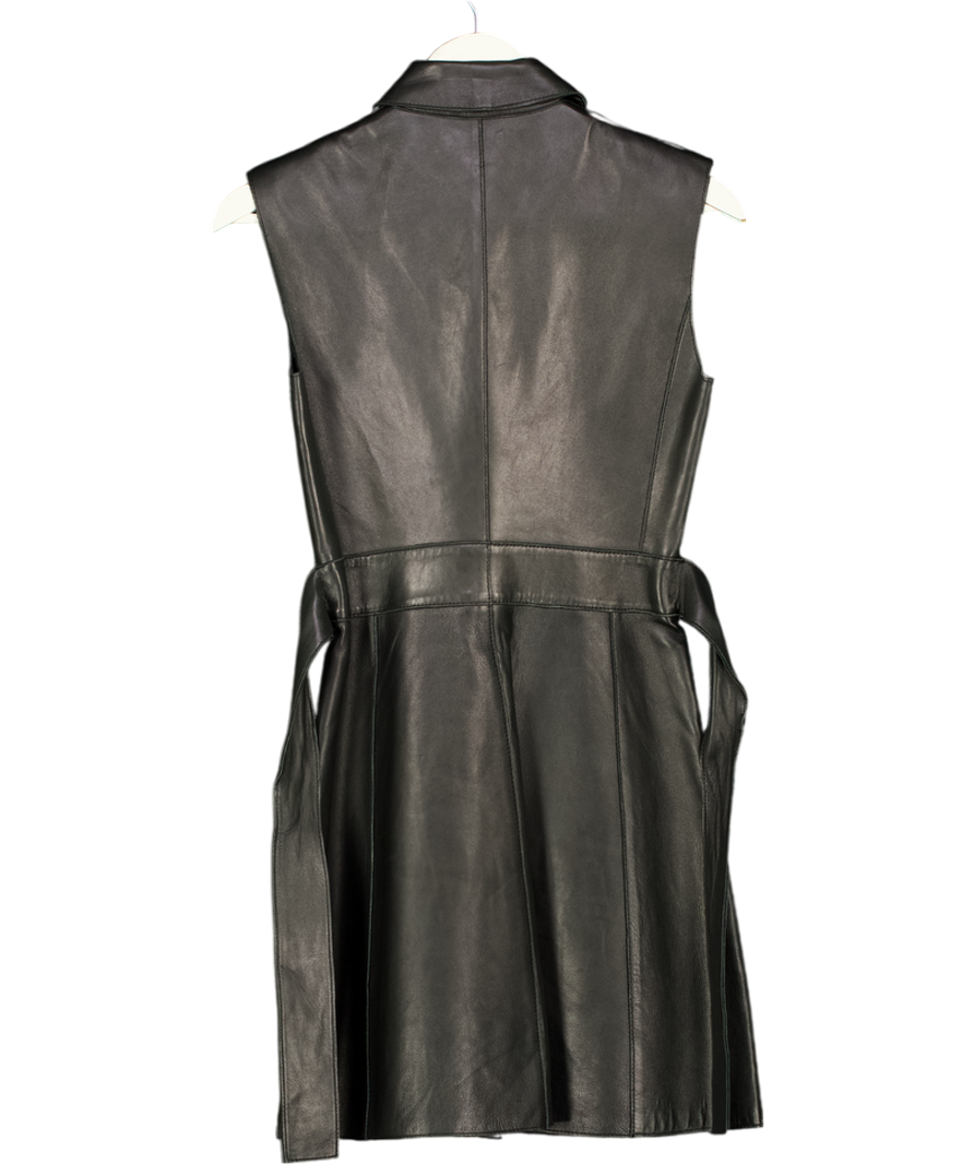 MAJE Black Leather Sleeveless Belted Mini Dress Sz1 UK S