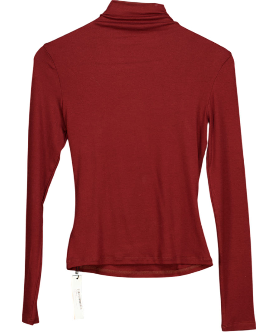 COMMENSE Burgundy Red Long Sleeve Draped Crew Neck Top UK XS