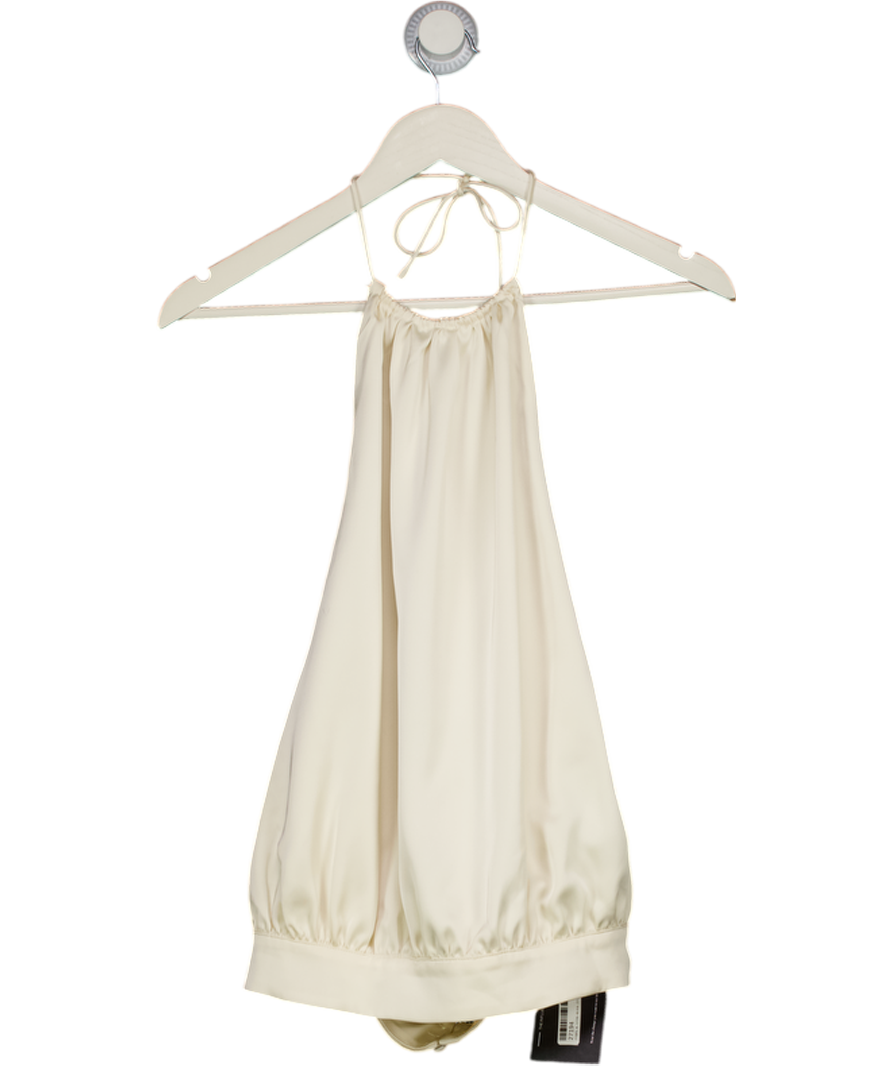 WHITE FOX Cream Satin Backless Halter Neck Top UK S