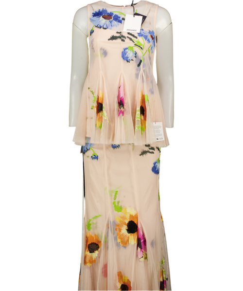 ARRANGE Pale Pink Embroidered Floral Pleated Maxi Skirt & Pleated Top Set UK 8