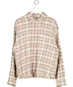 ABERCROMBIE & FITCH Beige Cropped Check Slub Flannel Shirt In Light Brown UK L