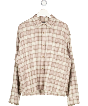 ABERCROMBIE & FITCH Beige Cropped Check Slub Flannel Shirt In Light Brown UK L