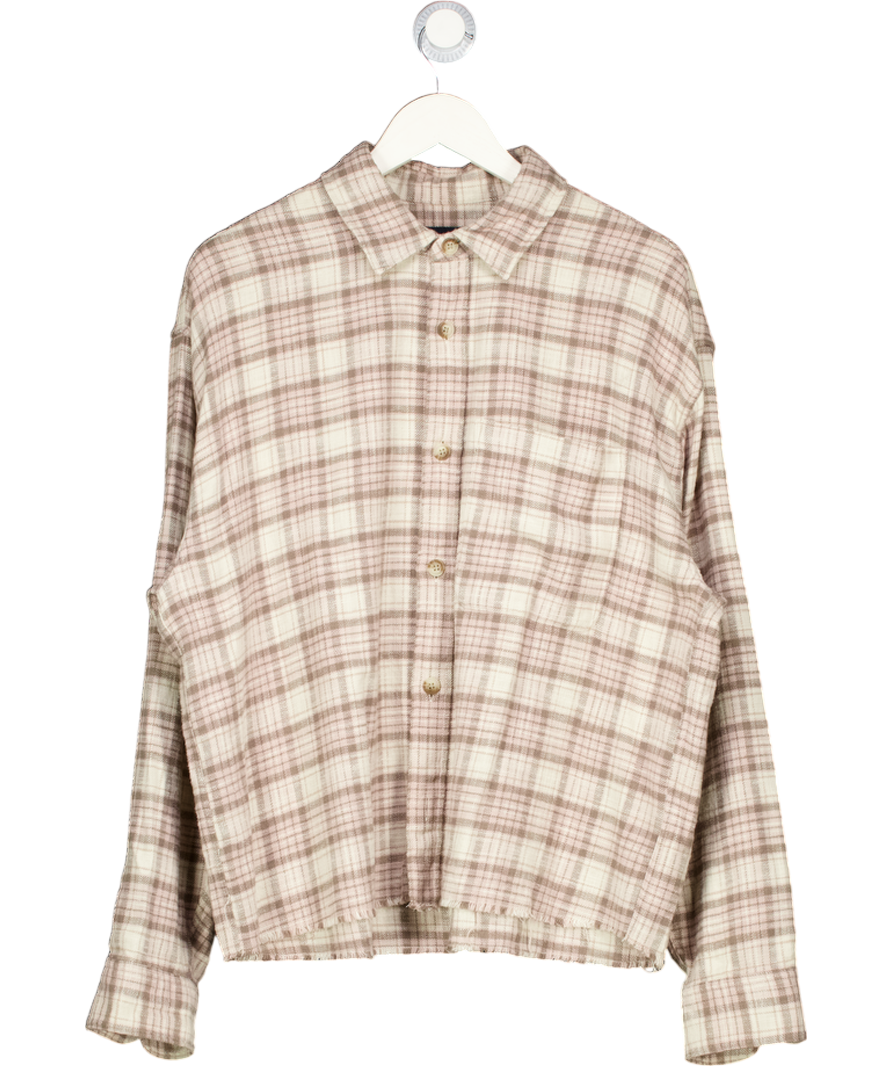 ABERCROMBIE & FITCH Beige Cropped Check Slub Flannel Shirt In Light Brown UK L