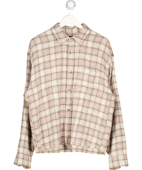 ABERCROMBIE & FITCH Beige Cropped Check Slub Flannel Shirt In Light Brown UK L
