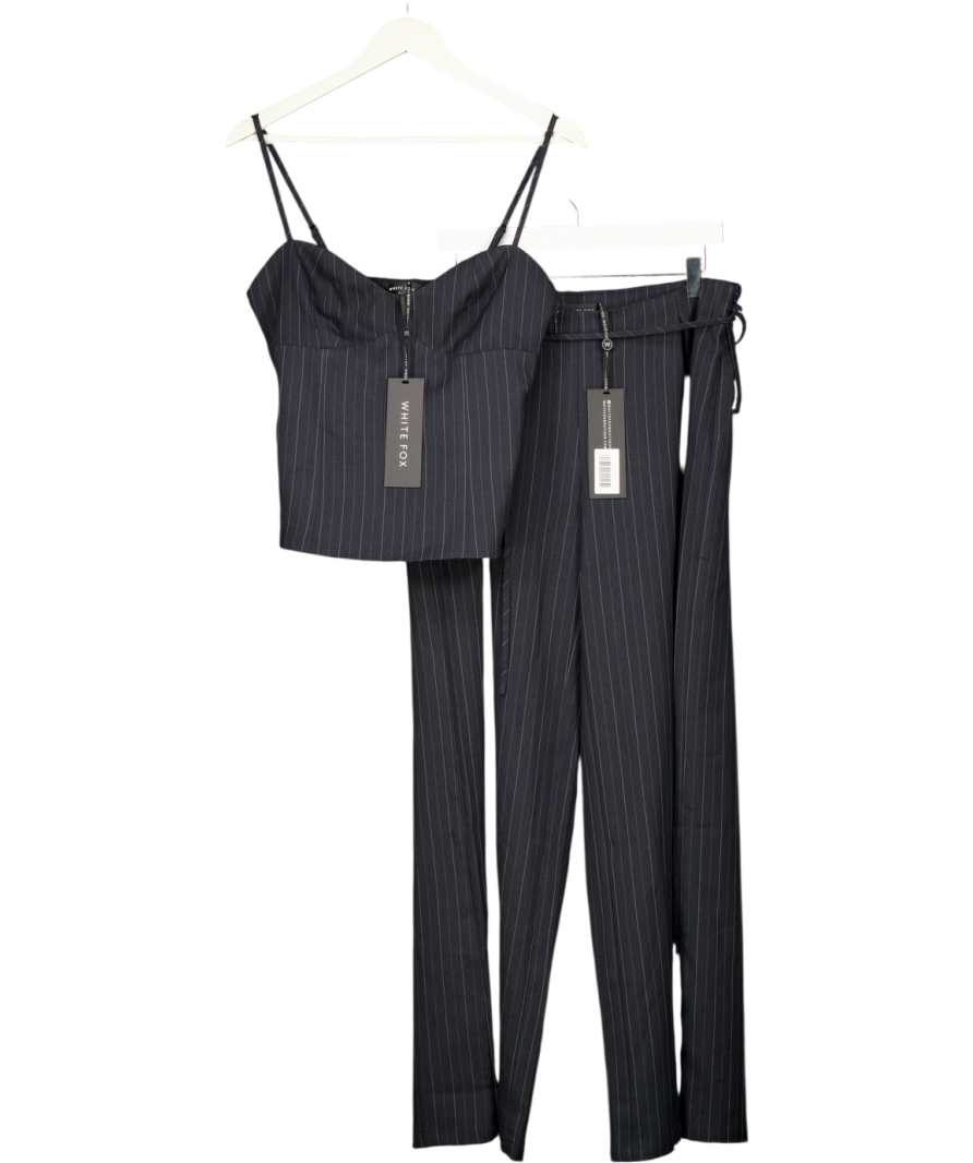 WHITE FOX 2-piece High Line Top And Wide Leg Trousers In Navy Blue Pinstripe UK M