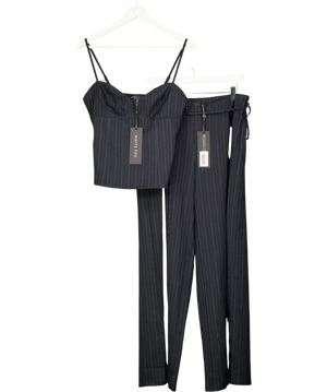 WHITE FOX 2-piece High Line Top And Wide Leg Trousers In Navy Blue Pinstripe UK M