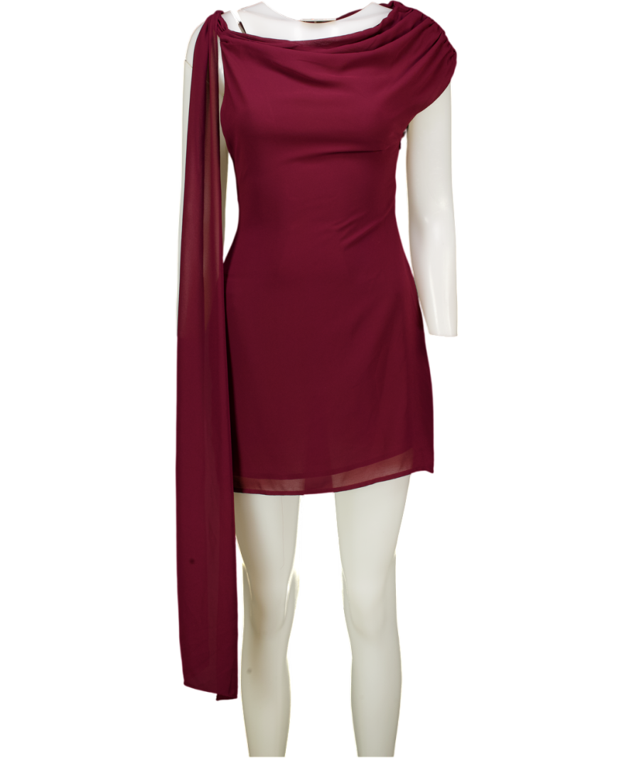 MESHKI Daisie Chiffon Mini Dress - Wine Red UK XS