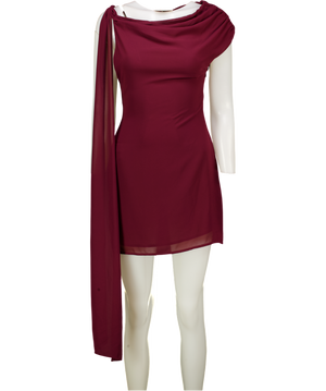 MESHKI Daisie Chiffon Mini Dress - Wine Red UK XS