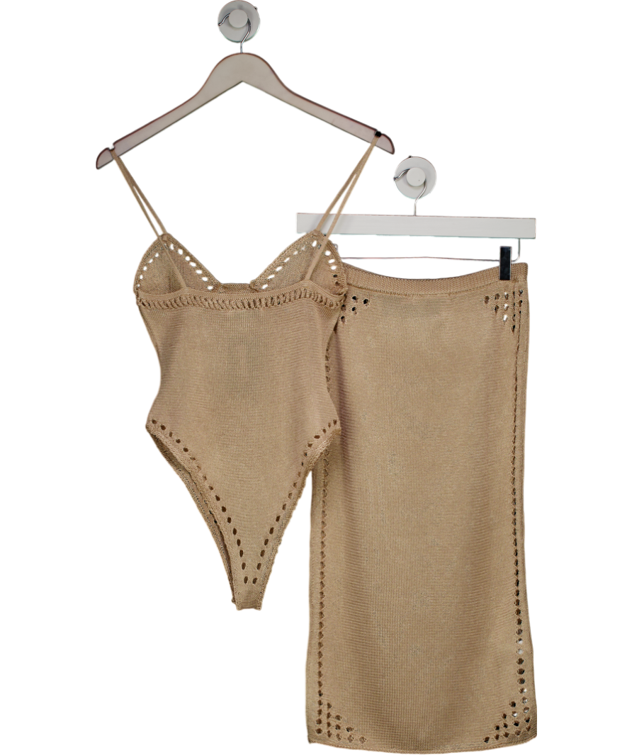 MANGO 2-PIECE Lurex Body-suit & Pencil Skirt Openwork Details UK XS