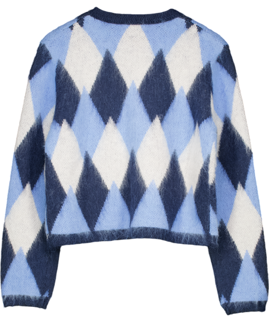 ANTHROPOLOGIE Blue Argyle Cardigan UK S