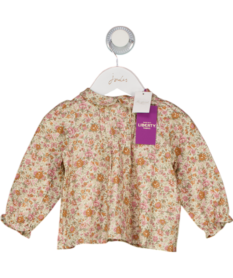 Bonpoint Cream / Multi Floral Pleat Detail Peter Pan Collar Blouse 12-18 Months