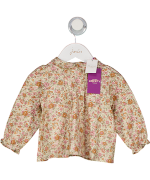 Bonpoint Cream / Multi Floral Pleat Detail Peter Pan Collar Blouse 12-18 Months